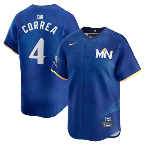 Mens Minnesota Twins #4 Carlos Correa Royal 2024 City Connect Limited Stitched Jersey Dzhi->minnesota twins->MLB Jersey